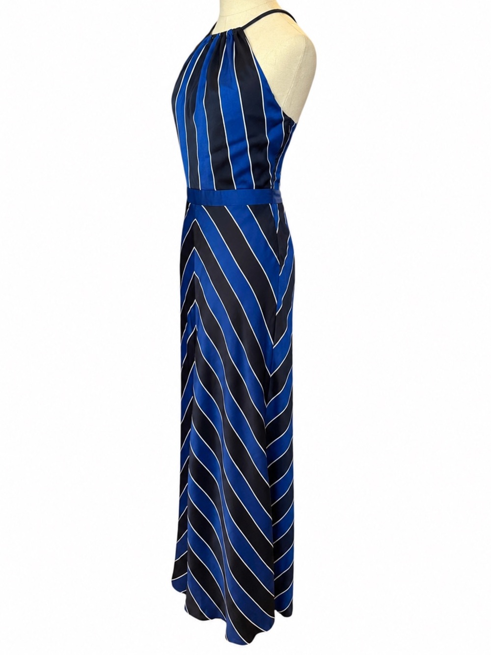 Guess Y2K Halter Maxi Dress Blue Black Chevron Lace Up Back Size 6 - Picture 3 of 13